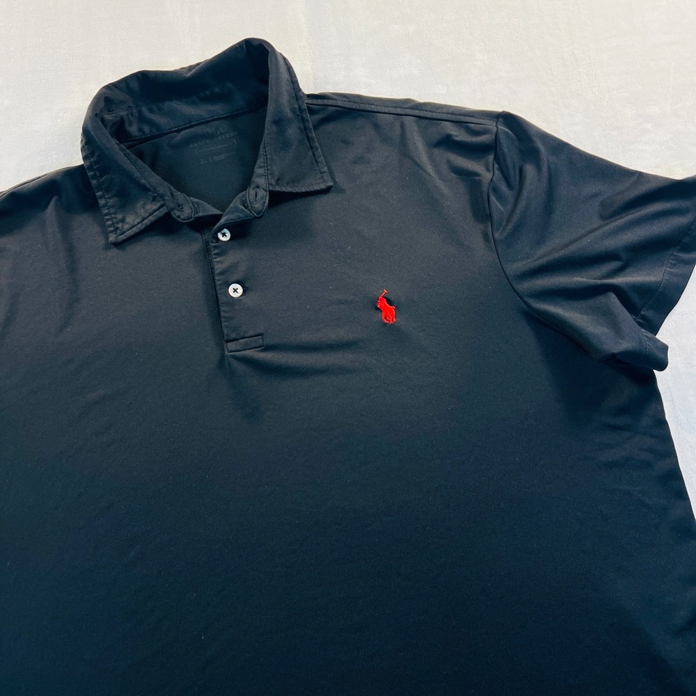 Polo Ralph Lauren Performance Polo Shirt Mens XL Black Red Pony Short Sleeve